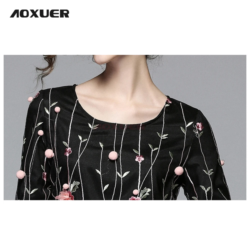 Aoxuer новые элегантные леди перспектива сетки с вышивкой платье цветочным