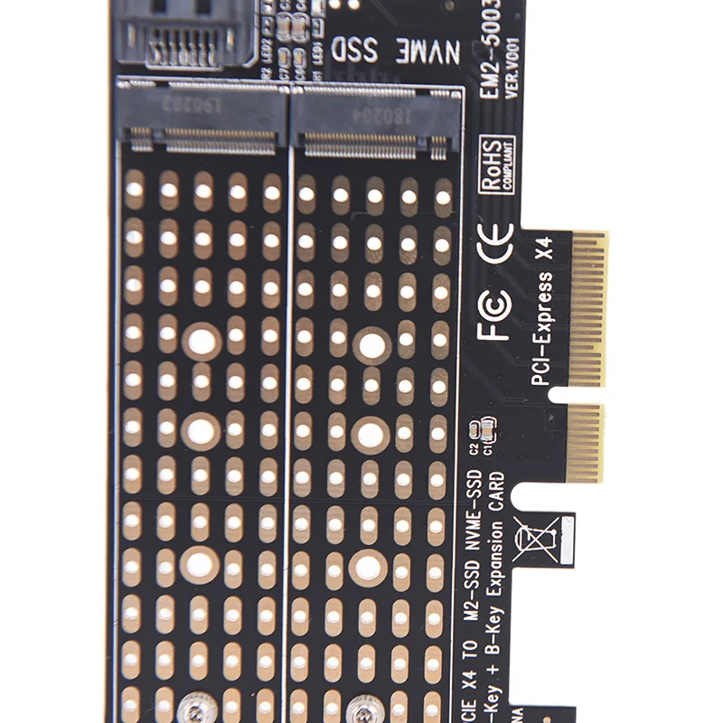 

Dual Use PCIe X4 to NGFF M.2 NVME PCIe M Key SATA B Key 2230 to 2280 SSD Adapter