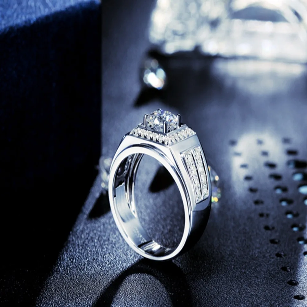Кольцо Moissanite из белого золота 14 к, 1 карат, 6,5 мм, роскошное, Moissanite свадебное кольцо для мужчин