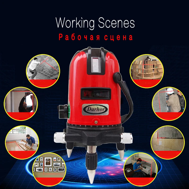 DARHOR 5 Line 6 Points Lazer Level 360 Degree Rotary Cross Laser Nivel a Tilt Lines Levels trena de medir | Инструменты