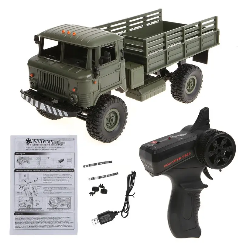WPL B-24 1:16 2,4G мини внедорожный RC военный грузовик RTR четырехколесный привод/10 км/ч Максимальная скорость - Цвет: 3TT301121-GN