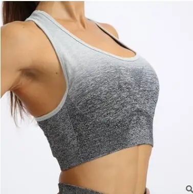 CB549 grey white bra Бесшовный спортивный комплект с длинными рукавами и эффектом омбре с отверстием для большого пальца, укороченный топ для тренировок, комплект для йоги для женщин, Спортивная рубашка для фитнеса, Camisas Mujer - Цвет: CB549 grey white bra