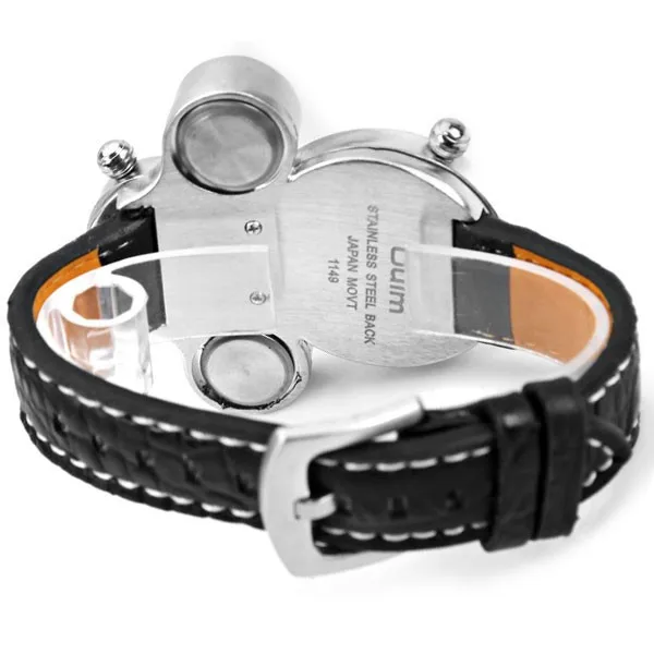 

OULM Brand Men's Military Watch with Dual Movement Compass and Thermometer Function Brown Dial Leather Strap Sports watches