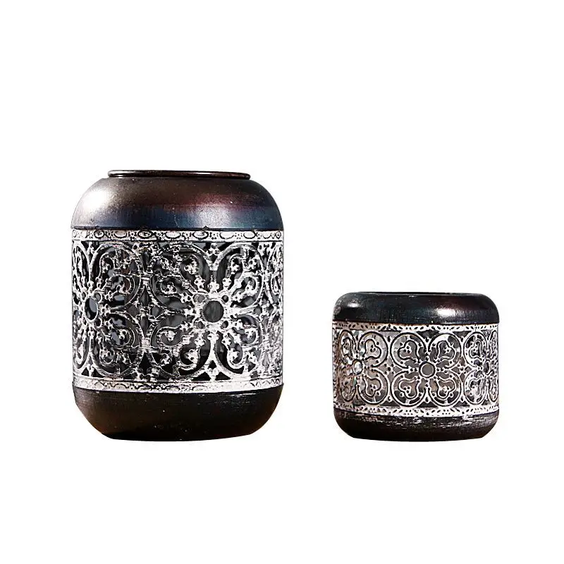 

NEW Retro Moroccan glass Hollow Candle Holder Home Decoration Black European Candlestick Lantern Romantic Wedding Bar Candle Cup