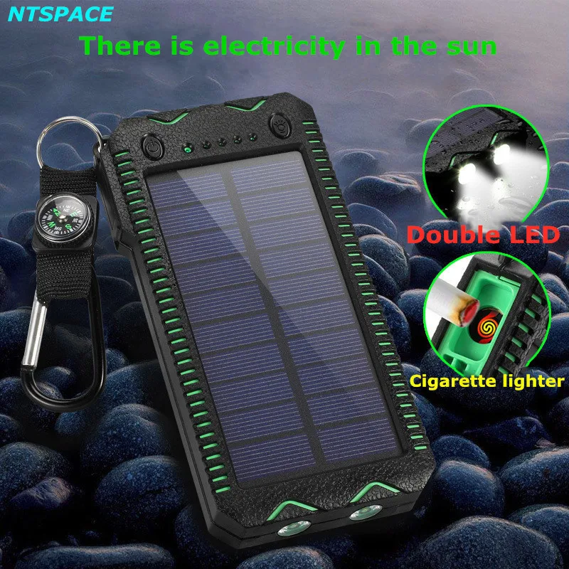 NTSPACE Солнечный Мощность банк Водонепроницаемый 10000mAh Солнечное Батарея Dual USB