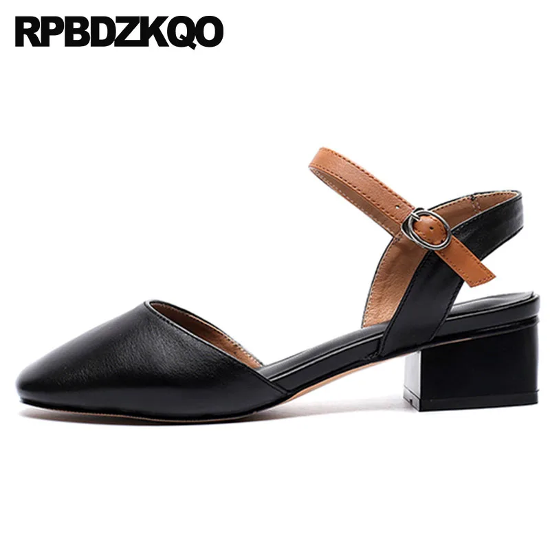 

Classic Sandals Square Toe Slingback Strap Size 4 34 Chunky Pumps Black Dress Shoes Low Heels Prom 2018 Party Evening Ladies