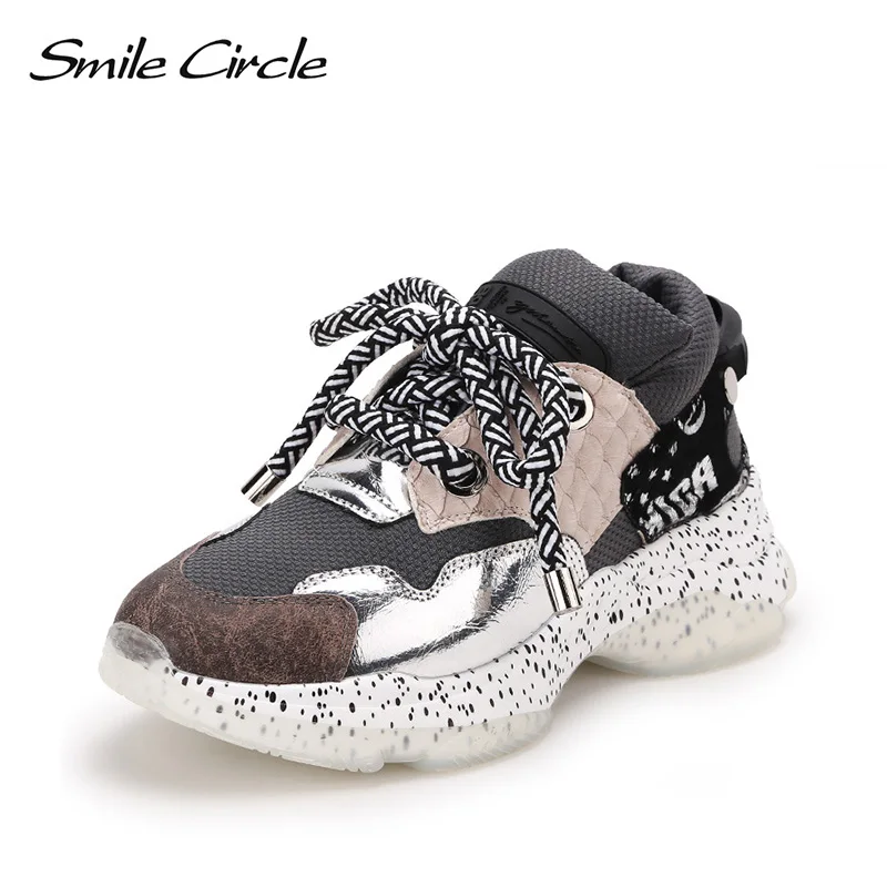 Smile Circle/женские кроссовки на плоской платформе Повседневные Дышащие женские из