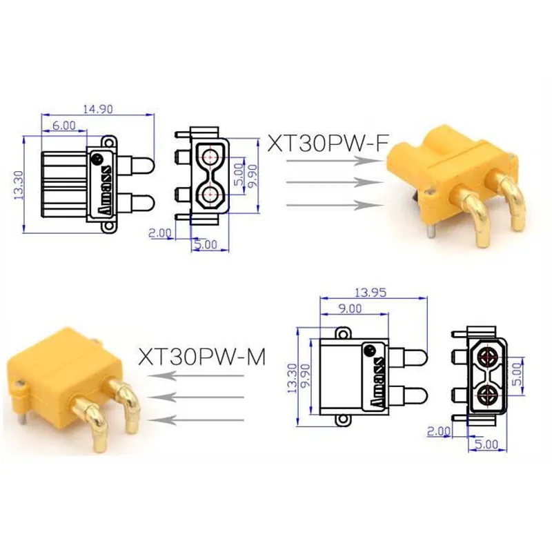 10 пар оригинальный Amass XT30PW ESC двигатель печатной платы разъем банан Золотой XT30