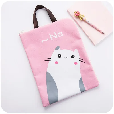 cat pink JIANWU A4 каваи кактус файл двойной карман ткань Оксфорд сумка ручная сумка портфель школьные Канцтовары поддержка - Цвет: cat pink