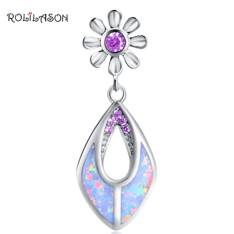 Rolilason цветок Дизайн розовый циркон белый огненный опал Серебро штампованные