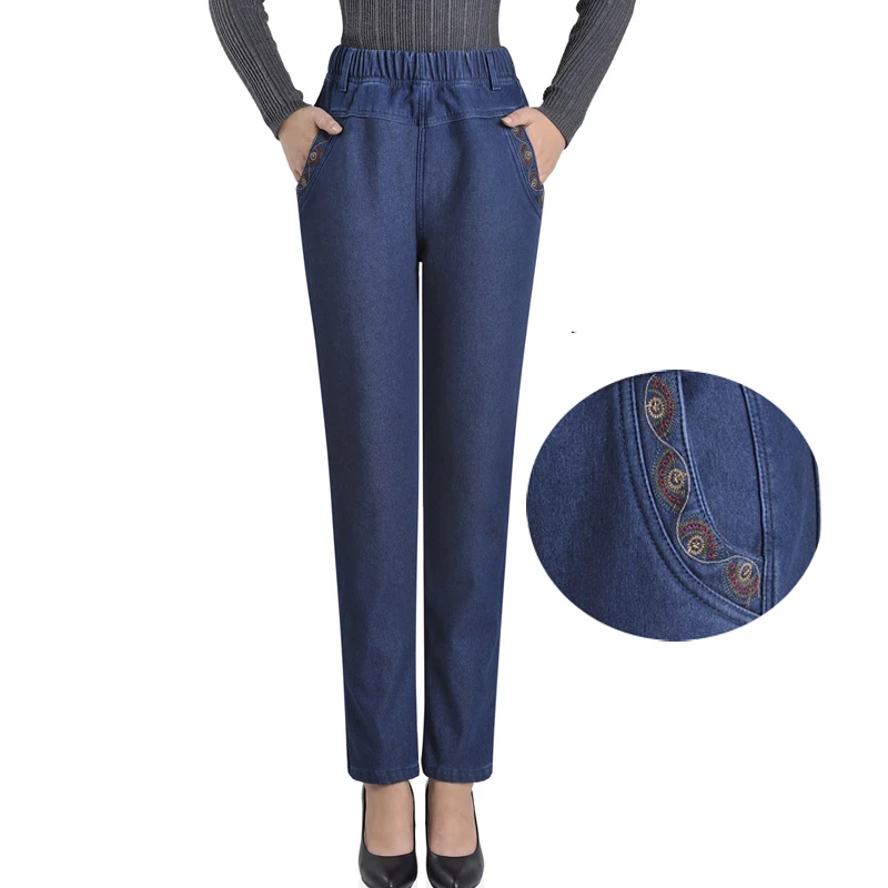 Джинсы с высокой талией для мам женские весенне летние прямые джинсы большого