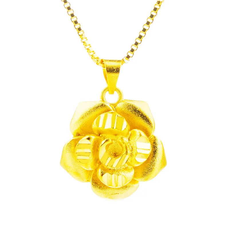

Women Real 24K gold Rose plant charms pendant necklaces for women never fade fashion summer daily jewelry wholesale No Chain