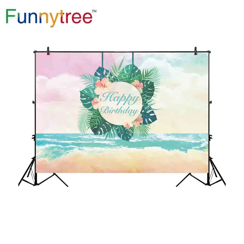 

Фон Funnytree для фотосъемки на день рождения, вечеринка, морской пляж, акварельные волны, панорамные листья, детский Виниловый фон