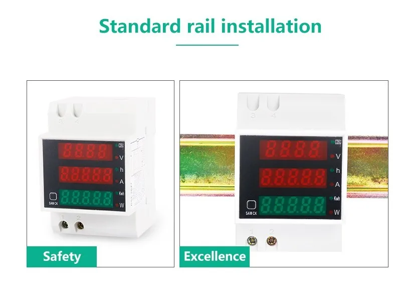 Цифровой многофункциональный счетчик энергии 220 В переменного тока 100A Din рейка