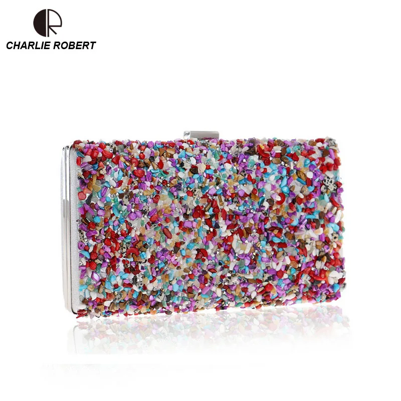 

Elegant Luxury Metallic Colorful Stone Hasp Party Dress Women Lady Female Shoulder Evening Bag Minaudiere Crossbody Bags