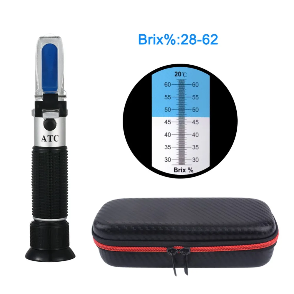 

Yieryi Handheld 28-62% Brix Sugar Meter Refractometer High Concentration Of fruit For Cutting Fluid with black bag