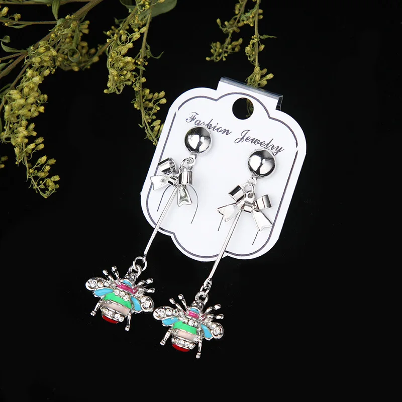 Крутые длинные серьги подвески с эмалью в виде пчелы|bee earrings|long earringsearrings long |