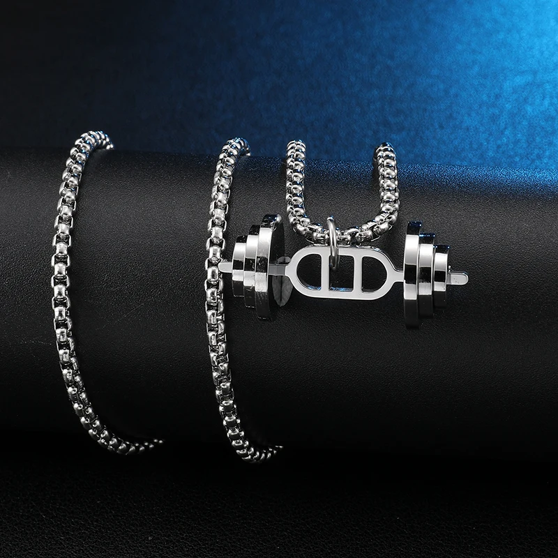US7 Gym Fitness Necklaces& Pendants Men Stainless Steel Body Gym necklace for men Barbell Pendant Sport Jewelry