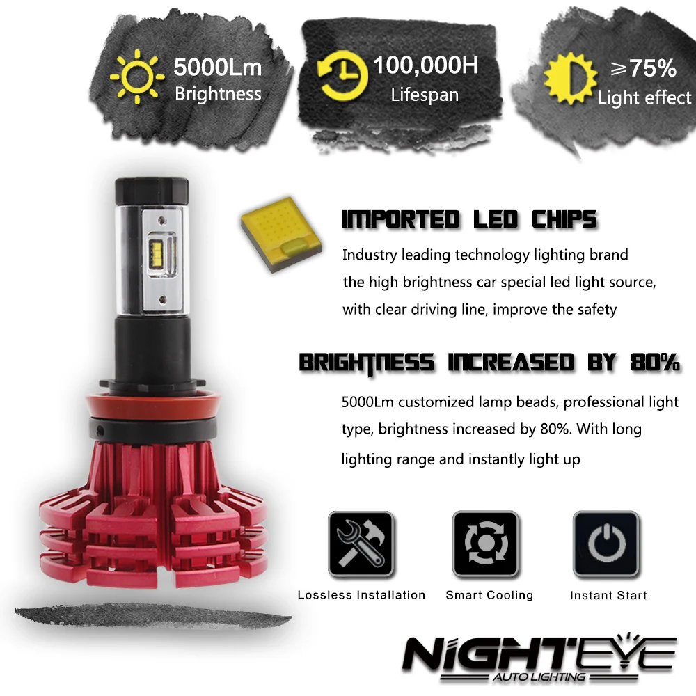 Nighteye 60 Вт/комплект 10000лм H11 H8 H9 H16 (JP) комплект автомобильных светодиодных фар