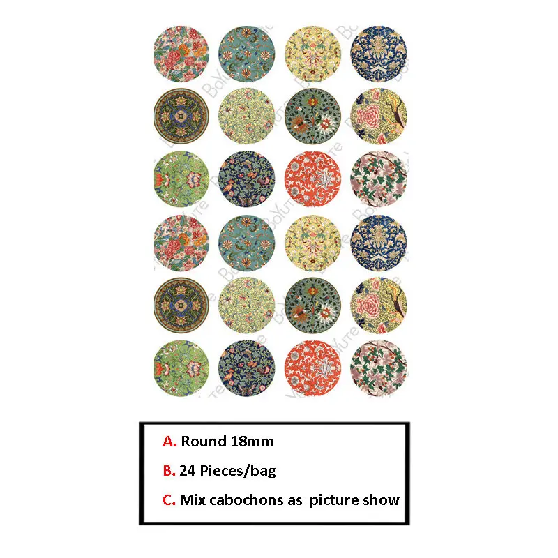 18MM 24Pieces BoYuTe круглый 8 10 12 14 15 16 18 20 25 30 мм Цветок Кабошон винтажное изображение ручной работы стеклянный кабошон сделай сам украшения фурнитура - Цвет: 18MM 24Pieces