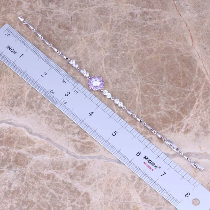 Великолепный браслет-цепочка из фиолетового/белого фианита с серебряным
