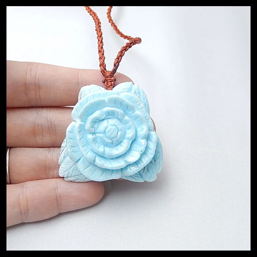 Новая натуральная Larimar резная Подвеска Цветок бусина ожерелье из натурального