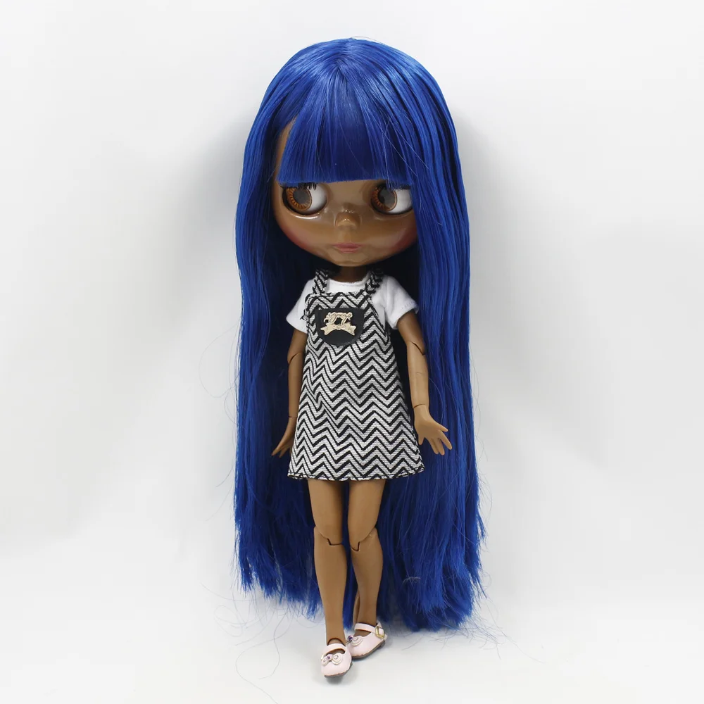 Кукла Blyth BL1714 от ICY DBS с супертемным тоном кожи модное синее прямое тело прямыми