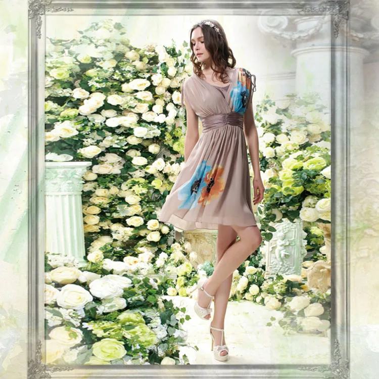 100% шелк шифоновое платье чистого шелка Для женщин летние платья Распродажа