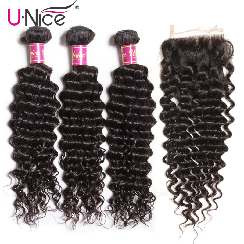 Волосы UNICE Icenu Remy волосы серии бразильские волнистые пучки с закрыванием 4 шт.
