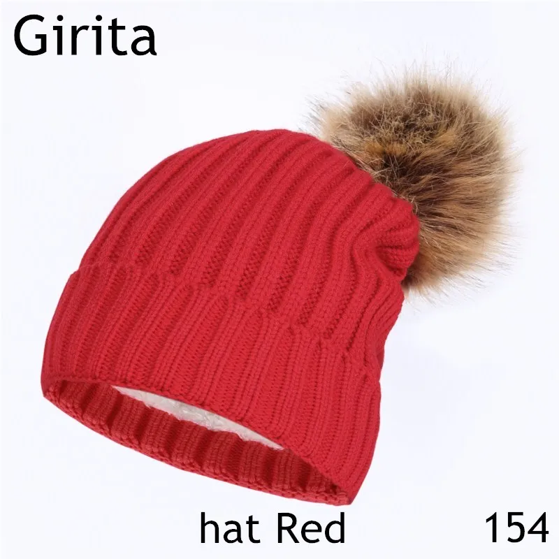 Girita, женская вязаная шапка зима, шапки, флисовые вязанные шапочки с помпоном, меховые женские теплые шапки - Цвет: hat Red