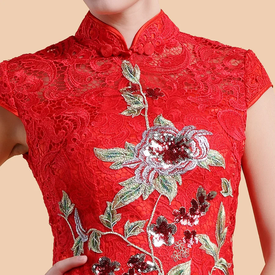 Новый 2017 Мать Платья Cheongsam Изящные Голеностопного Длина Высокая Шея Блесток