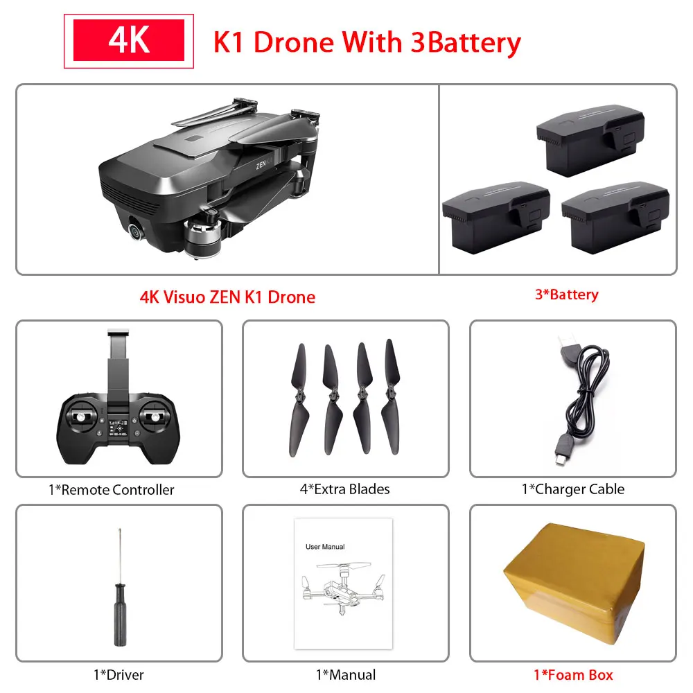 K1 3B Foam Box Visuo ZEN K1 gps Радиоуправляемый Дрон с 4K HD двойной камерой управление жестами 5G Wifi FPV Бесщеточный двигатель полёт 28 минут Дрон VS F11 B4W SG906 - Цвет: K1 3B Foam Box