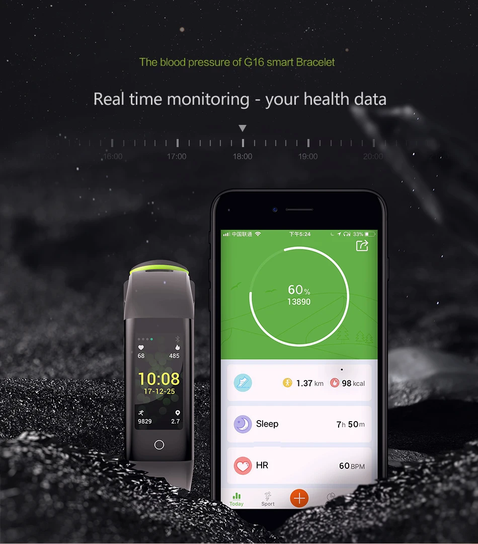 Zonequity G16 цветной экран монитор сердечного ритма кровяного давления умный Браслет
