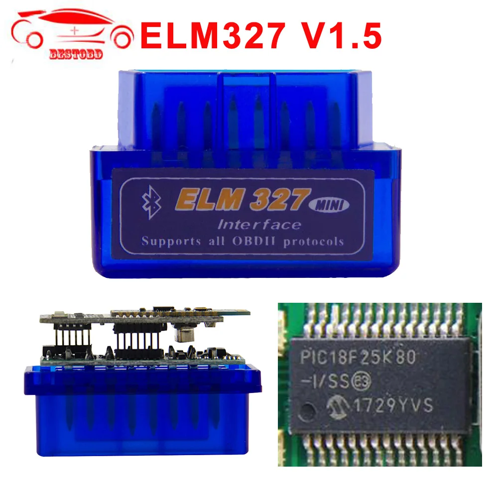 (30 шт./лот) OBD2 ELM327 v1.5 PIC18F25K80 чип бензиновый Автомобильный сканер Bluetooth OBDII
