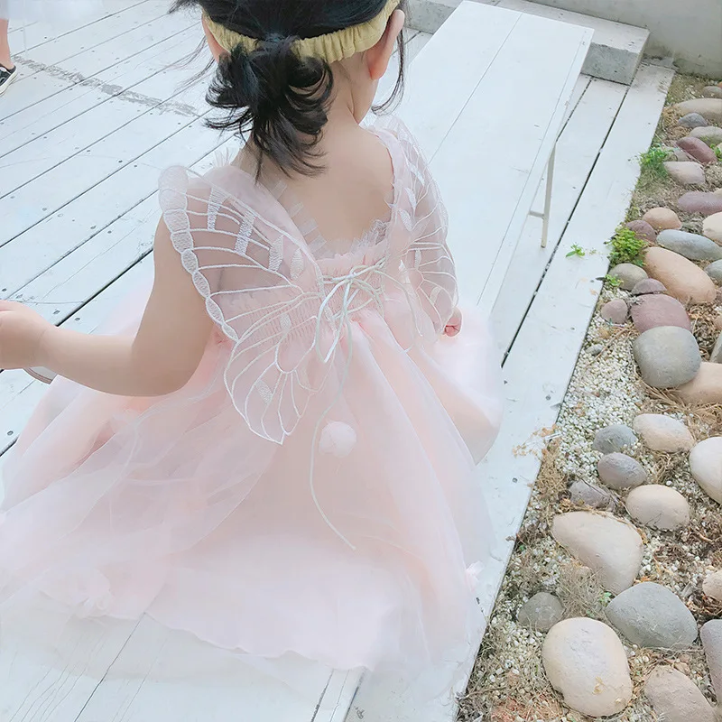Girls Dresses Summer New Children Wear Clothes Ball Gown Mesh Sleeveless Kids Dress with wings | Детская одежда и обувь