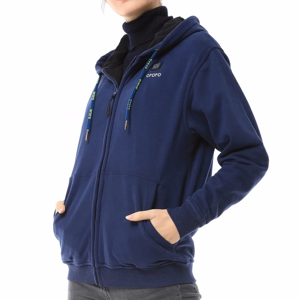Ororo унисекс Женские Мужские С Подогревом Куртки Full Zip Hoodie серый темно-с подогревом