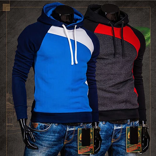 Для мужчин весна теплая толстовка внутренней Slim Fit Сращивание Цвет строка