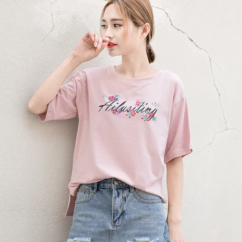 Летние футболки с принтом буквами Футболка свободно плюс ярдов женские Короткие