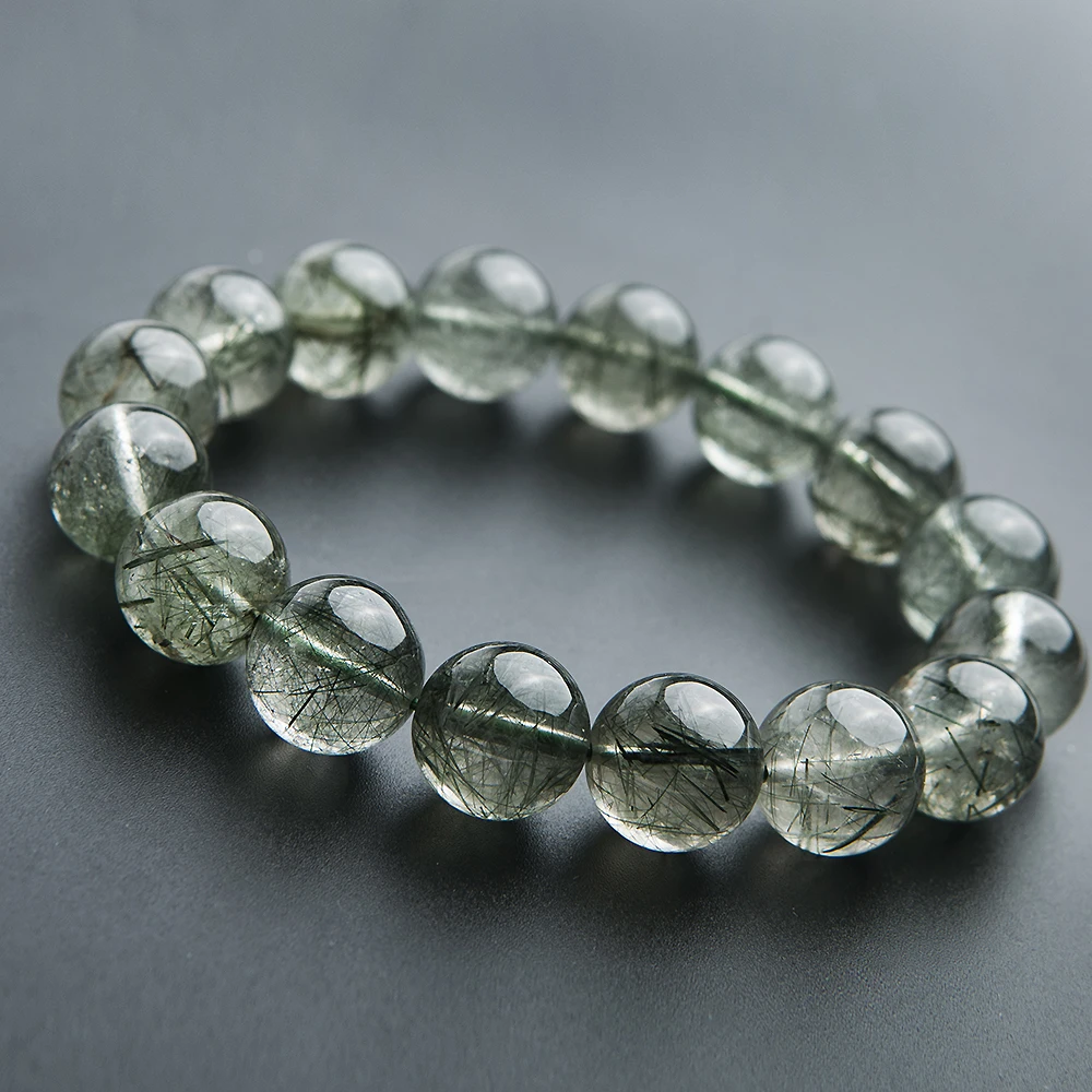 

100% Natural Green Hair Rutilated Quartz Brazil Round Beads Bracelet 12mm 13mm Woman Reiki Crsytal Fashion Bracelet AAAAA