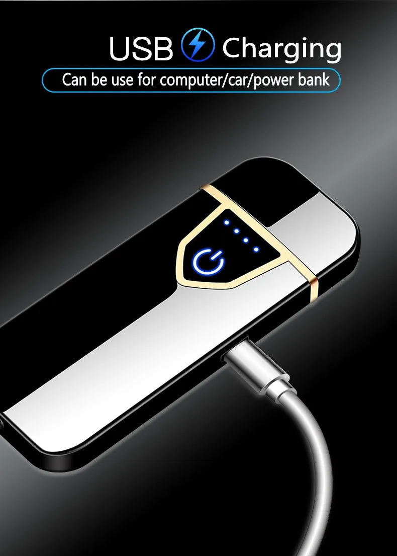 Акция, новая usb зарядка, зажигалка, маленькая металлическая перезаряжаемая Зажигалка для сигарет, двухстороннее зажигание, тонкая электрическая зажигалка, подарок