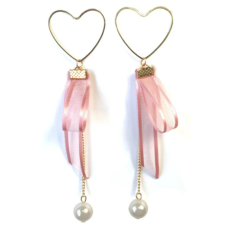 

Punk 2020 New Fashion Earrings Pink / White Temperament Heart-shaped Lace Pearl Long Earrings Ms. Wholesale Earrings Sales