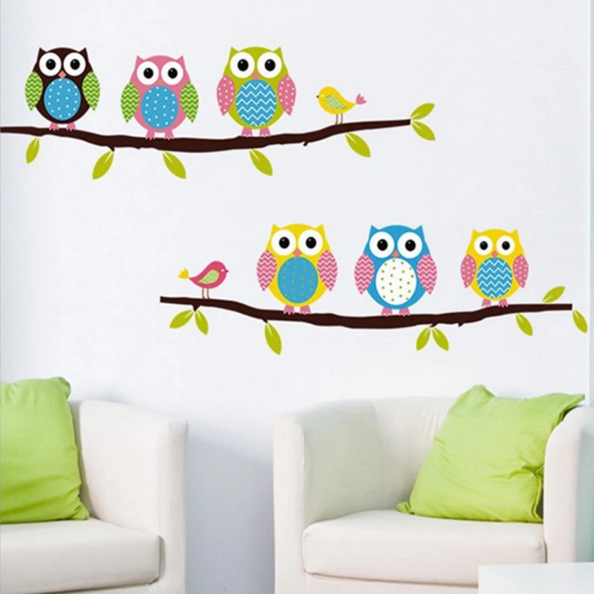 DIY Милая разноцветная ветка Совы Птиц ПВХ детские домашние настенные наклейки