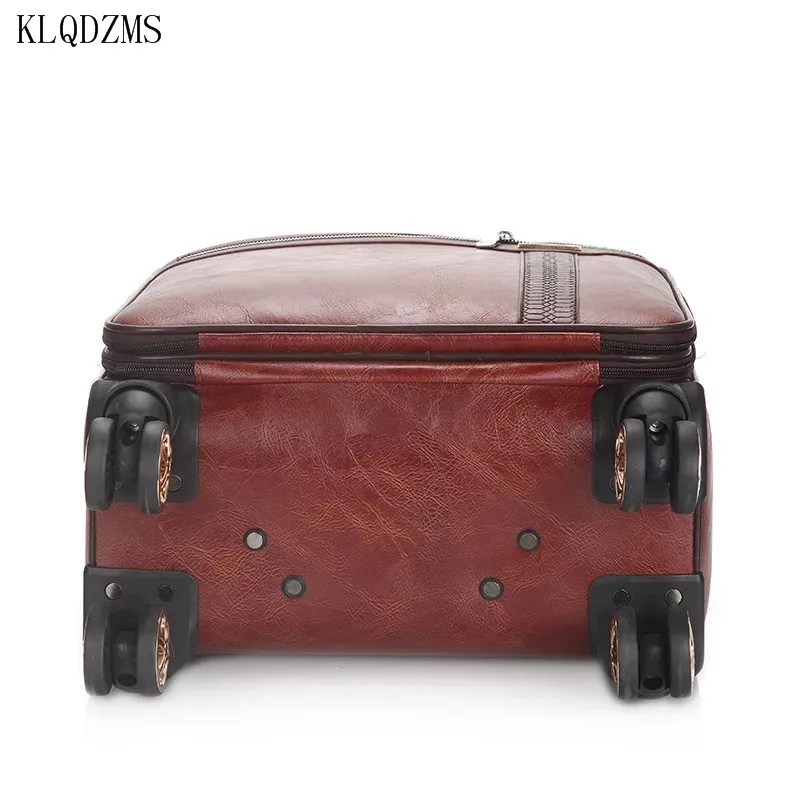 KLQDZMS Retro PU Leather 18inch Carry On Travel Suitcase Men Women business rolling luggage spinner trolley bags on wheels | Багаж и сумки
