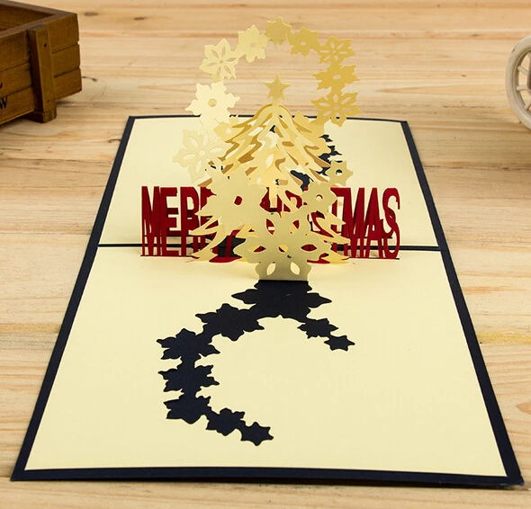 

10 шт. полая елка Киригами ручной работы Оригами 3D всплывающие поздравительные открытки Открытка для рождественской вечеринки подарок