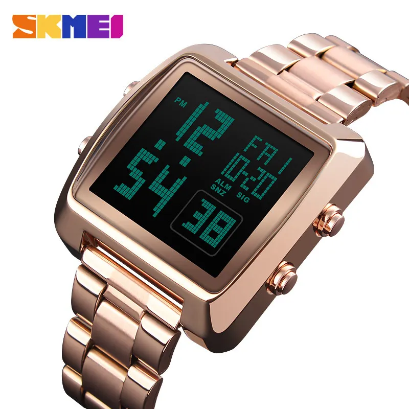 Rose Gold Модные часы SKMEI мужские золотые часы спортивные часы обратного отсчета светодиодный цифровой дисплей мужские наручные часы Relogio Masculino Saati - Цвет: Rose Gold