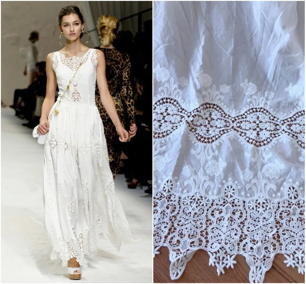 

Vintage Ivory White Flower Eyelet Cotton Lace Fabric Crochet Chemical Lace Fabric DIY Handmade Sewing Bridal Craft By 1 Yard