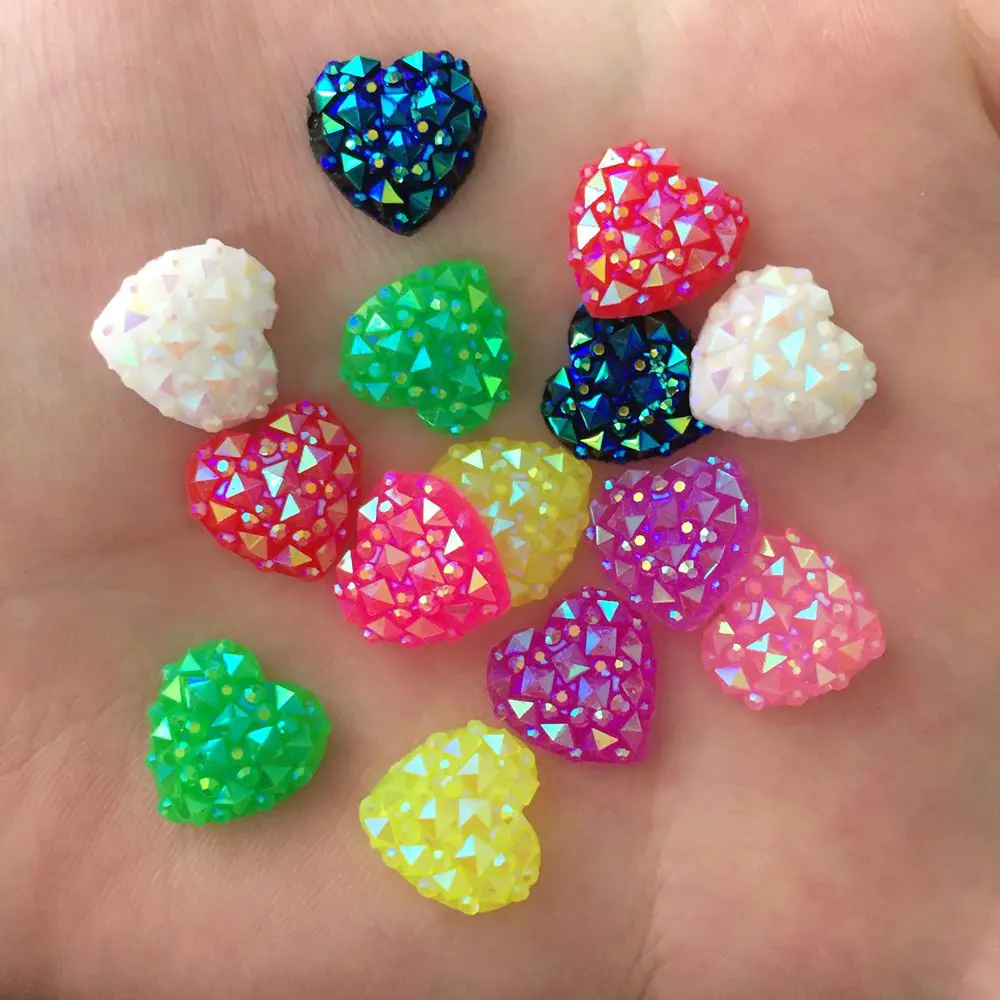

DIY 400pcs mix 12mm AB Resin heart Flat Back Appliques Scrapbooking for phone F060*10