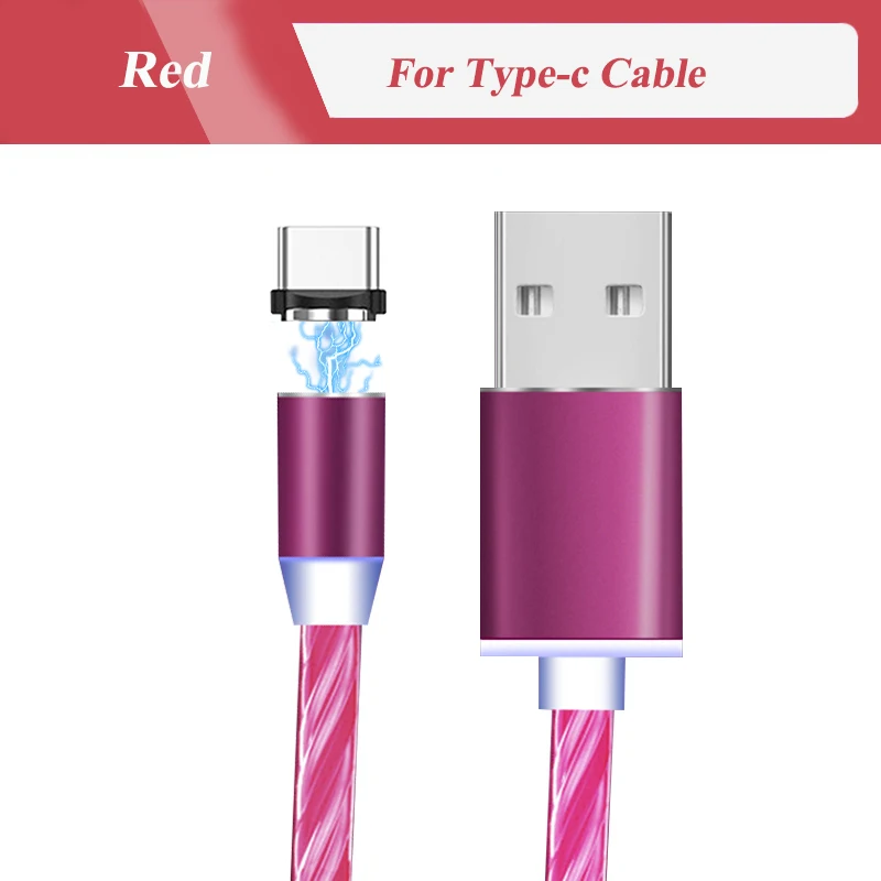 Светящееся освещение потока Магнитный usb-кабель для iPhone XR X 7 8 Micro type C зарядное устройство Быстрая зарядка магнит зарядка USB-C type-C - Цвет: For Type C