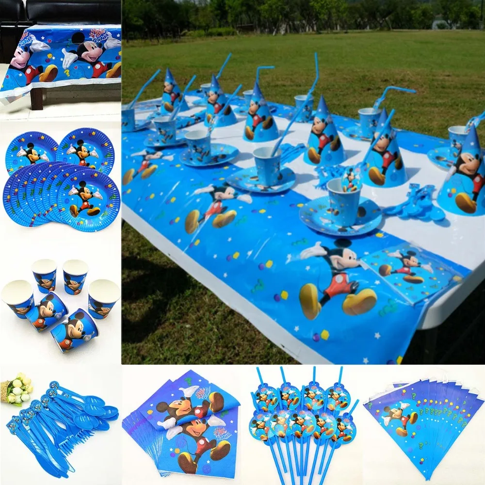 

Mickey Mouse Kids Birthday Party Supplies Decoration Favors Disposable Tableware Banners Plates Cups Tablecloth Set Baby Boy