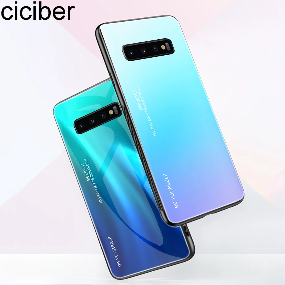 ciciber Gradient Colored Tempered Glass Phone Case for Samsung Galaxy S10 S10+ S10e Plus Lite Hard Back Cover Funda Coque Capa |